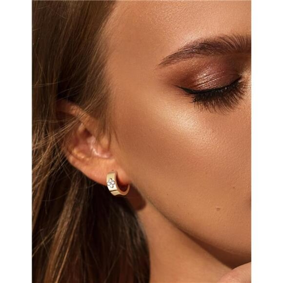 Moissanite clover hoop earrings sterling silver 18k gold plated emerald green - Picture 2 of 6